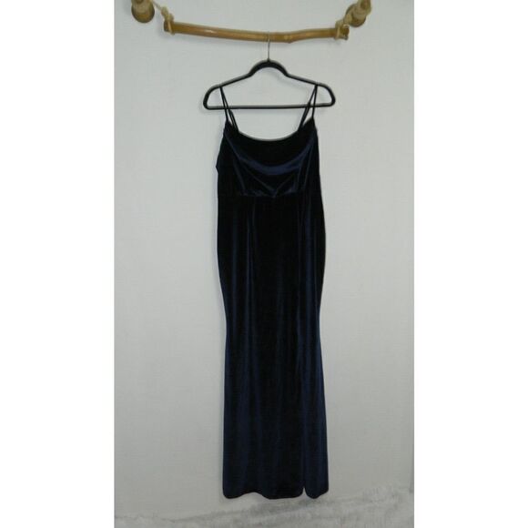 Lulu's Dress Elegant Luxury Navy Blue Velvet Cowl Neck Maxi Size X-Large - Picture 1 of 7